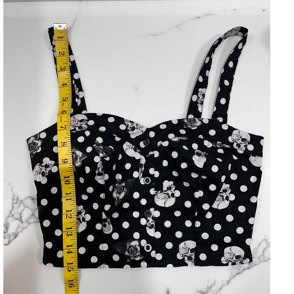 Hot Topic tank top black white skulls roses bustier polka dot size XS - Picture 8 of 9
